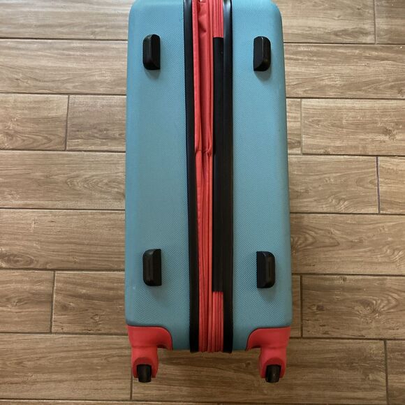 Tommy Bahama Teal & Pink Rolling Luggage Hardshell Wheeled 22"x9”x14 Crack Shell - Picture 3 of 12